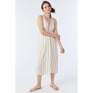 O’Neill Flint Midi Dress XL | Cream Stripe Sleeveless Beachy Boho